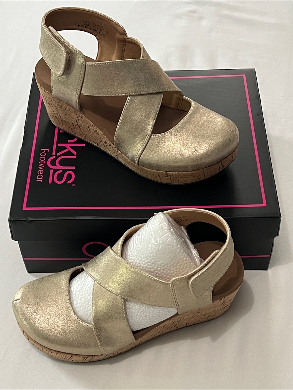 Corkys Gold Wash Metallic Case Closed Wedges- New in Box